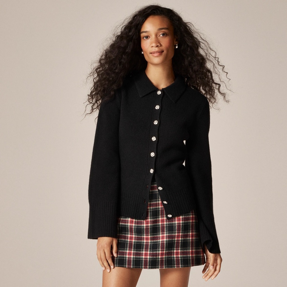 J. Crew Milano-stitch cinched-waist cardigan with embellished‎ buttons